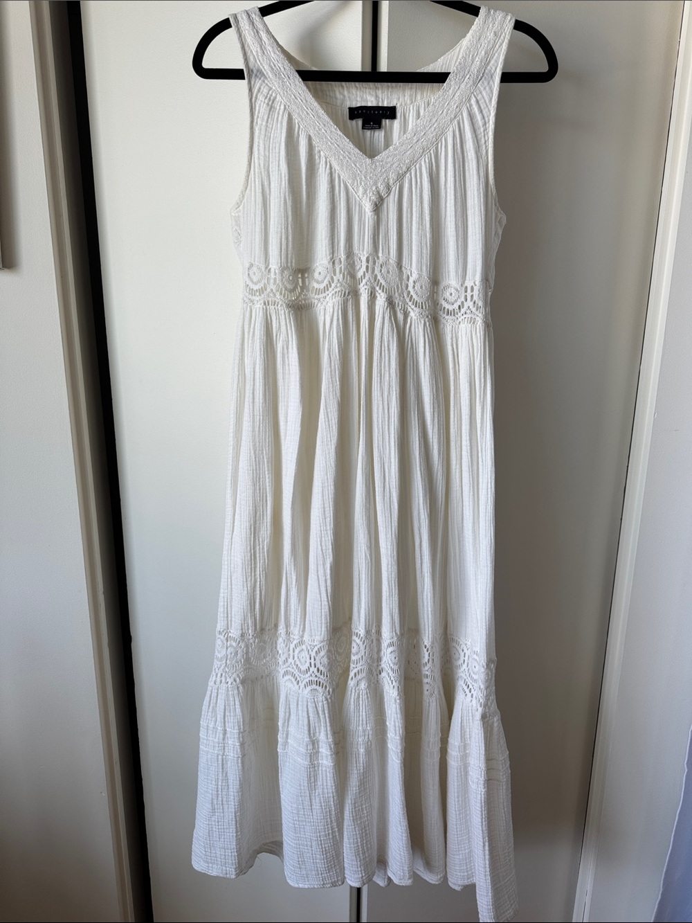 Sanctuary White Maxi Dress with Crochet Waist and Hem